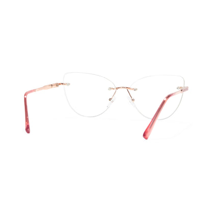 Prima Pink Cat Eye Blue Light Rimless Glasses TR90 Metal Frame With Spring Hinges