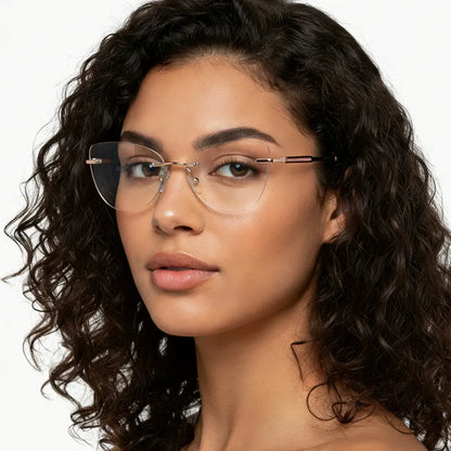 Prima Pink Cat Eye Blue Light Rimless Glasses TR90 Metal Frame With Spring Hinges