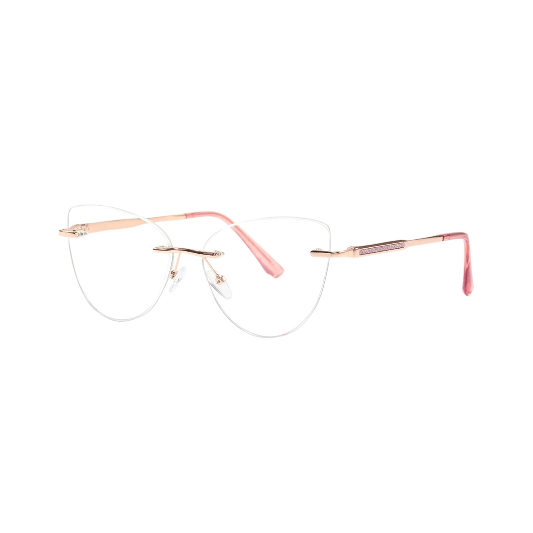 Prima Pink Cat Eye Blue Light Rimless Glasses TR90 Metal Frame With Spring Hinges