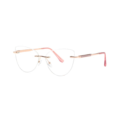 Prima Pink Cat Eye Blue Light Rimless Glasses TR90 Metal Frame With Spring Hinges