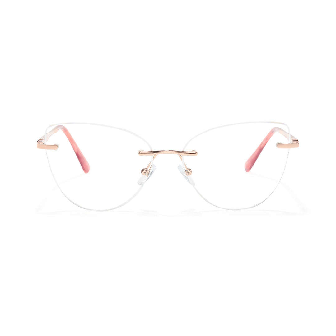 Prima Pink Cat Eye Blue Light Rimless Glasses TR90 Metal Frame With Spring Hinges