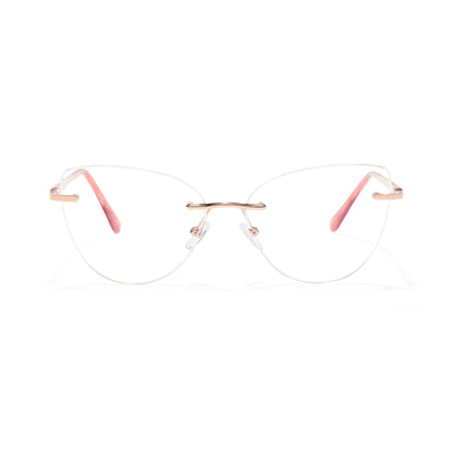 Prima Pink Cat Eye Blue Light Rimless Glasses TR90 Metal Frame With Spring Hinges