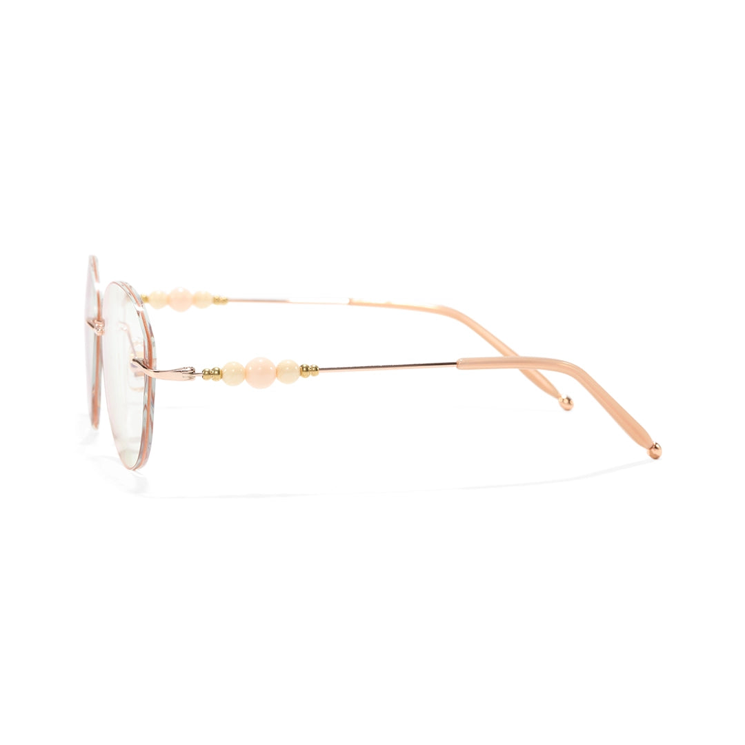 Catty Cat Eye Rimless Prescription Glasses For Women With Pearl Temple Accents
