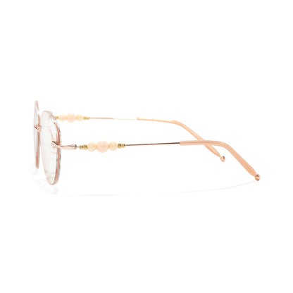Catty Cat Eye Rimless Prescription Glasses For Women With Pearl Temple Accents