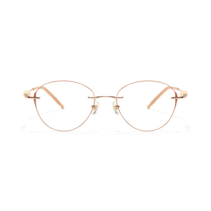 Catty Cat Eye Rimless Prescription Glasses For Women With Pearl Temple Accents