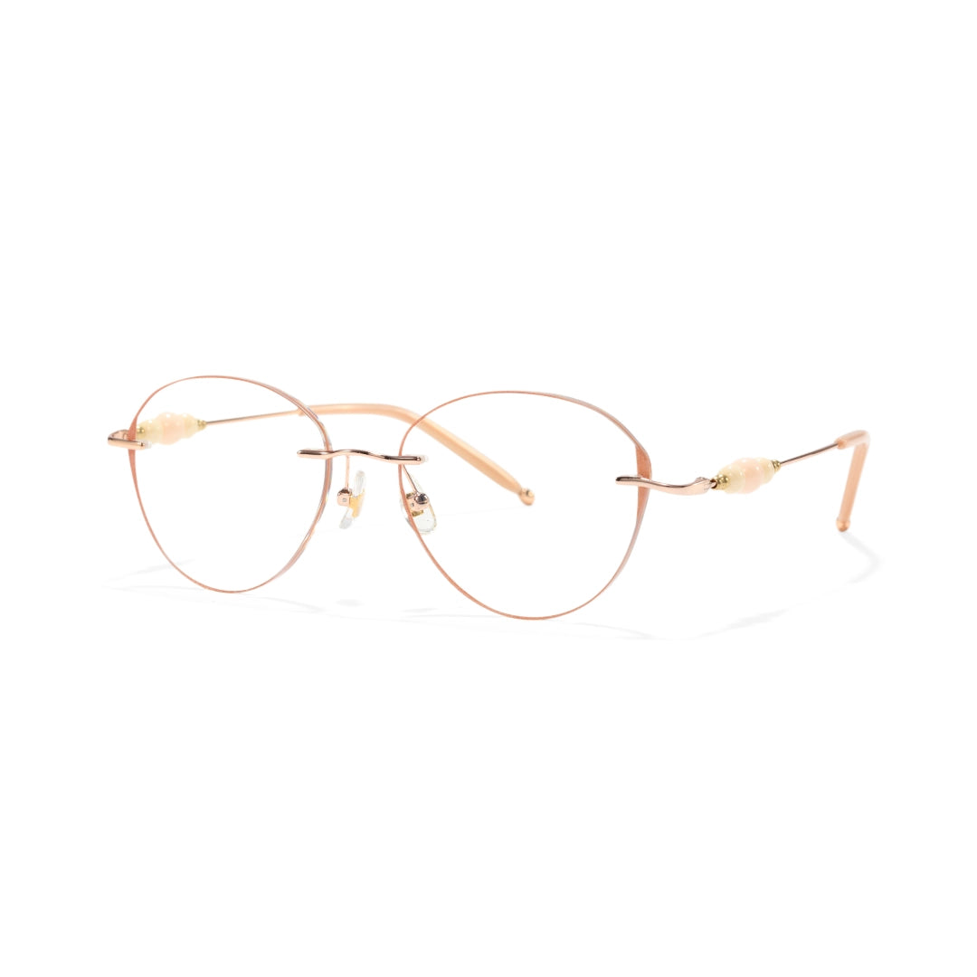 Catty Cat Eye Rimless Prescription Glasses For Women With Pearl Temple Accents