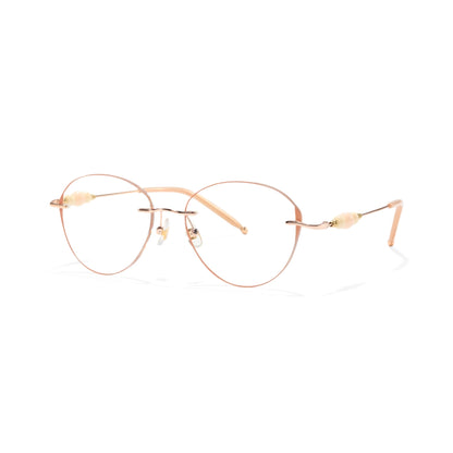 Catty Cat Eye Rimless Prescription Glasses For Women With Pearl Temple Accents