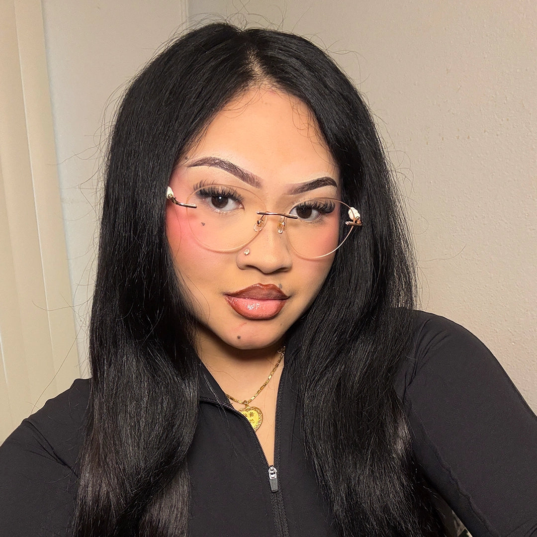 Catty Cat Eye Rimless Prescription Glasses For Women With Pearl Temple Accents