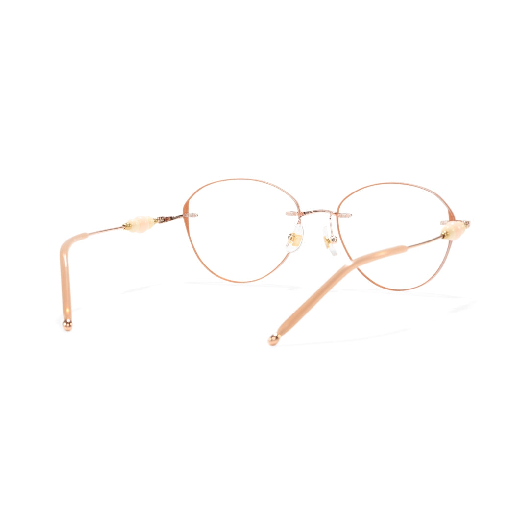 Catty Cat Eye Rimless Prescription Glasses For Women With Pearl Temple Accents