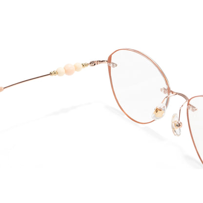 Catty Cat Eye Rimless Prescription Glasses For Women With Pearl Temple Accents