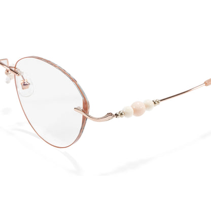 Catty Cat Eye Rimless Prescription Glasses For Women With Pearl Temple Accents