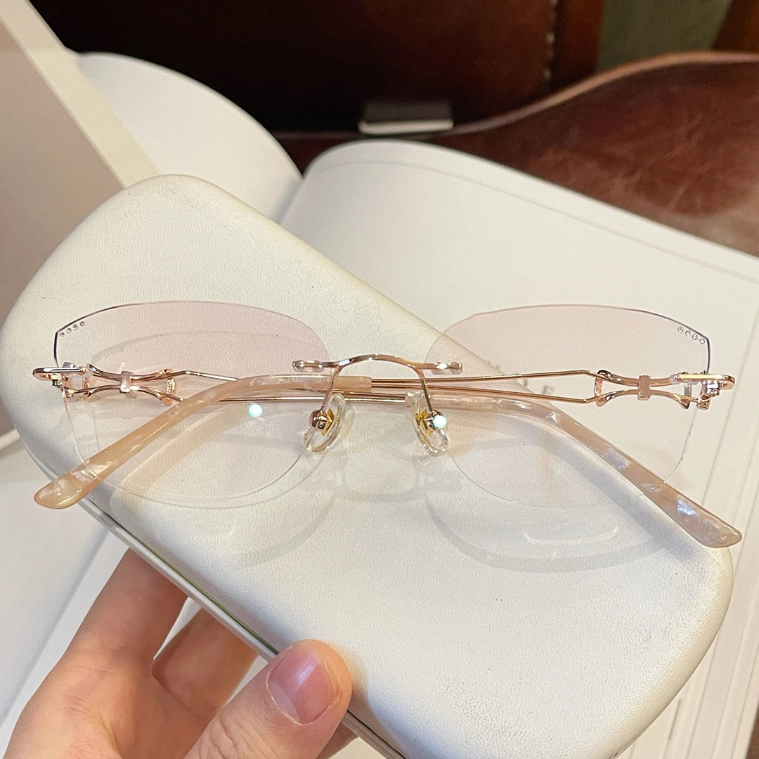 Opal Asymmetrical Cat Eye Rimless Prescription Glasses for Women With Rhinestones