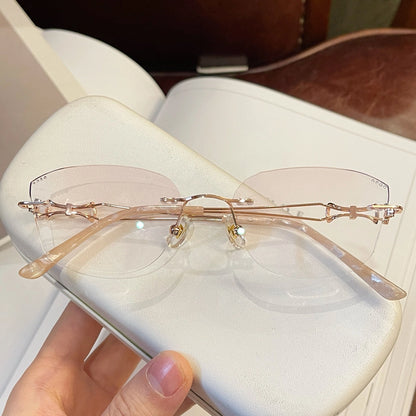 Opal Asymmetrical Cat Eye Rimless Prescription Glasses for Women With Rhinestones