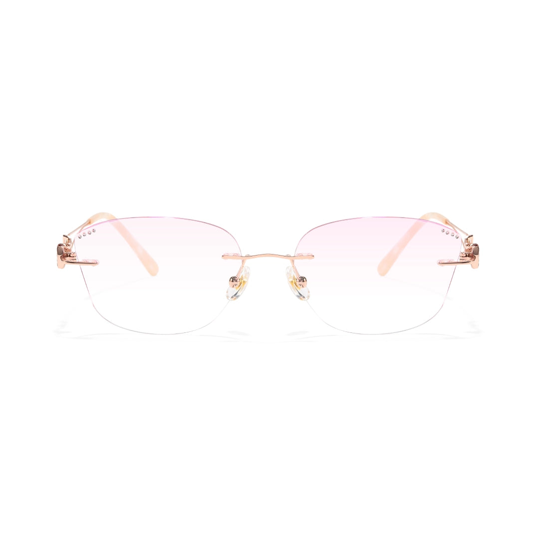 Opal Asymmetrical Cat Eye Rimless Prescription Glasses for Women With Rhinestones