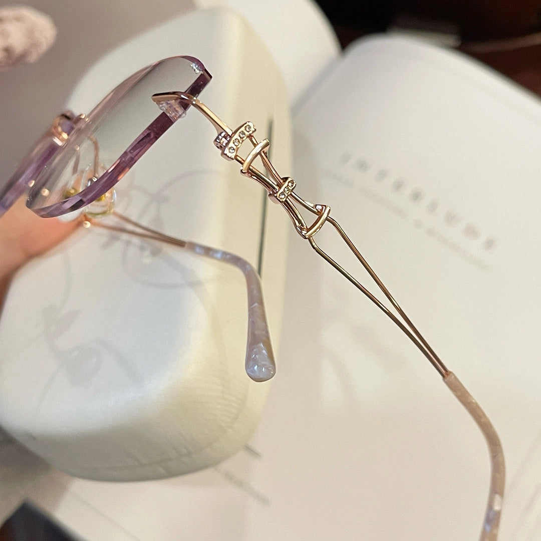 Opal Asymmetrical Cat Eye Rimless Prescription Glasses for Women With Rhinestones