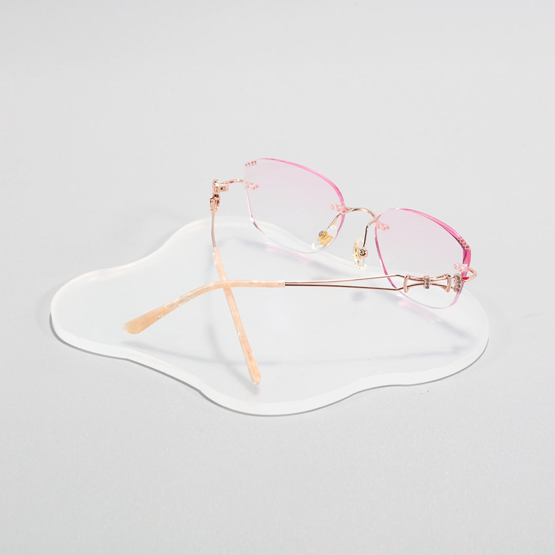 Opal Asymmetrical Cat Eye Rimless Prescription Glasses for Women With Rhinestones