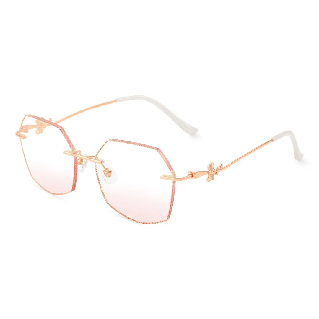 Blaine Geometric Rimless Glasses With Pink Gradient Glitter And Crystal Edges