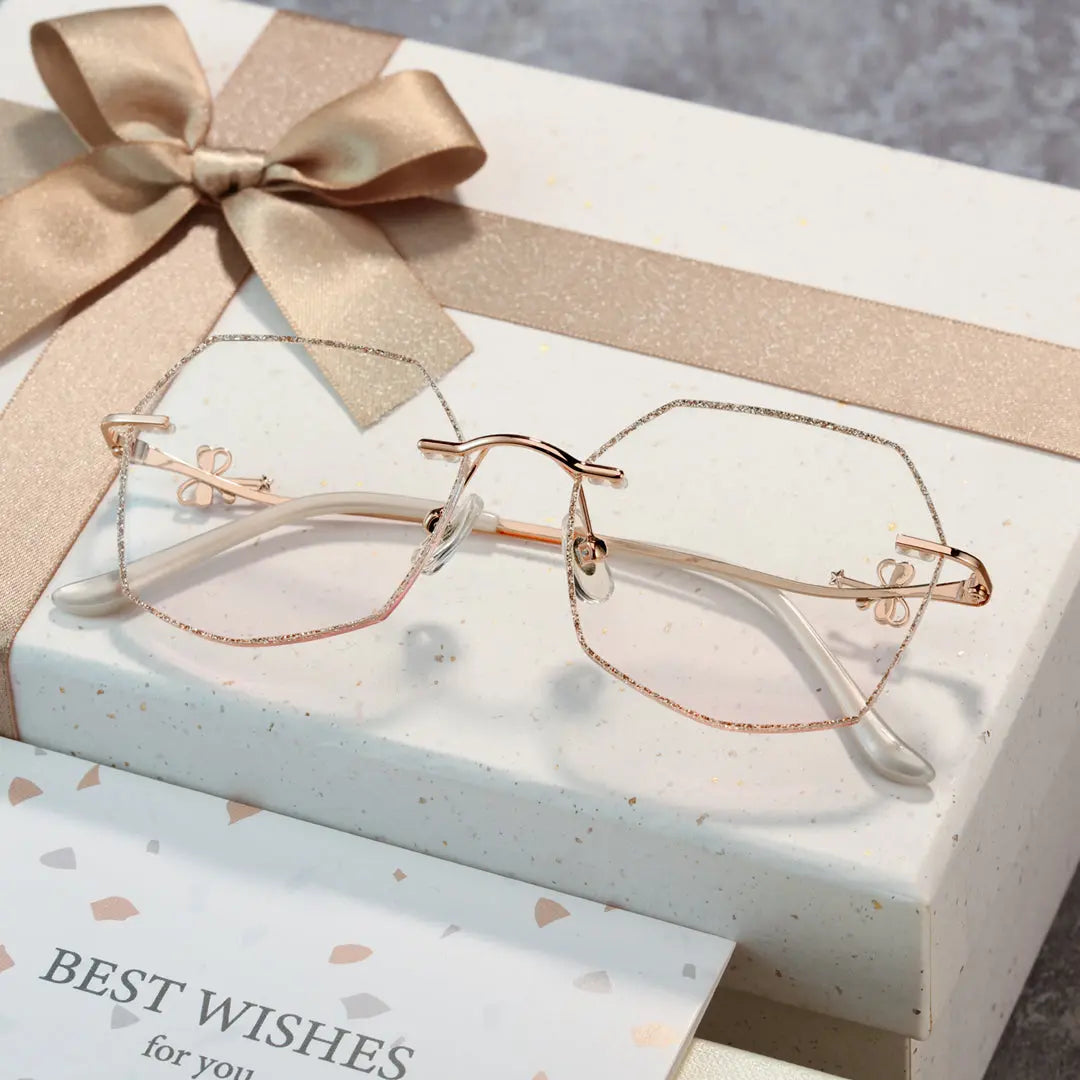 Blaine Geometric Rimless Glasses With Pink Gradient Glitter And Crystal Edges