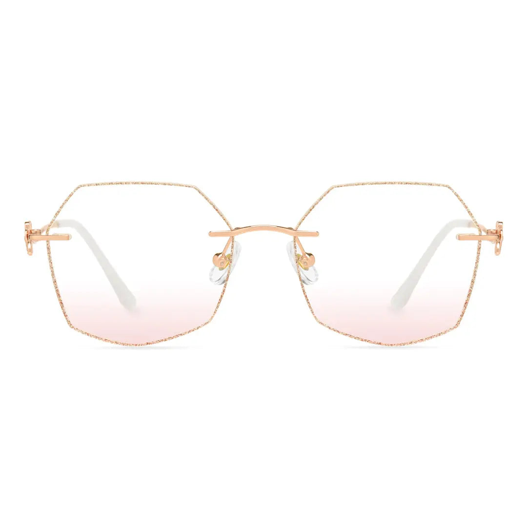 Blaine Geometric Rimless Glasses With Pink Gradient Glitter And Crystal Edges