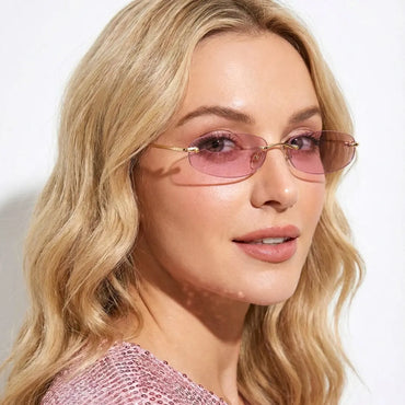 Heath Sleek Rectangle Sunglasses Rimless Pink Glasses With UV Protection