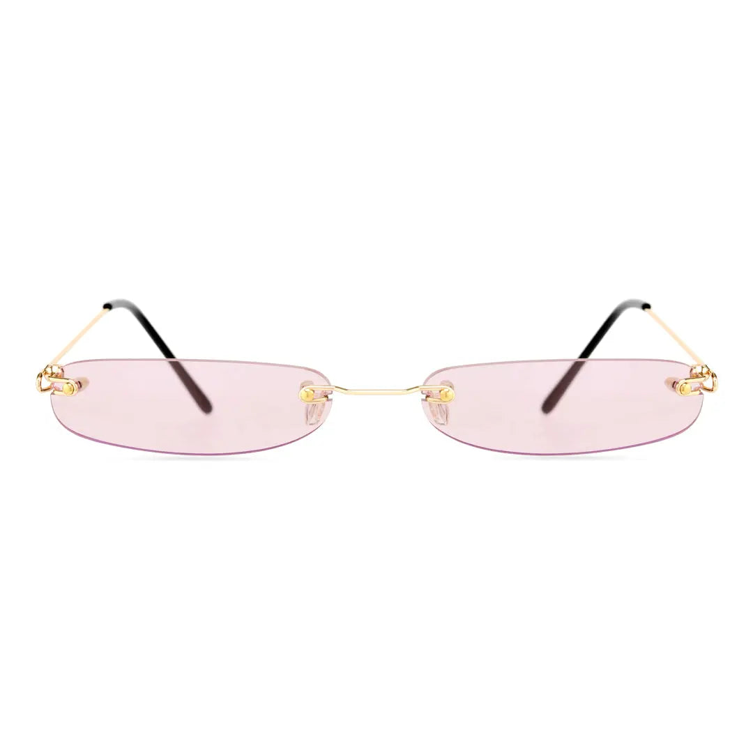Heath Sleek Rectangle Sunglasses Rimless Pink Glasses With UV Protection
