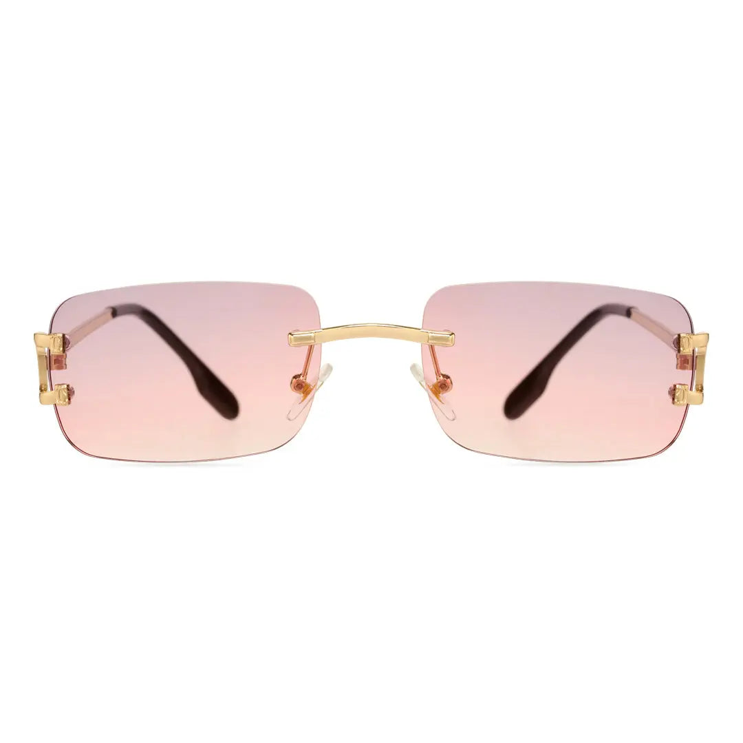 Shelby Pink Rimless Sunglasses Fashion Rectangle Women's Eyewear