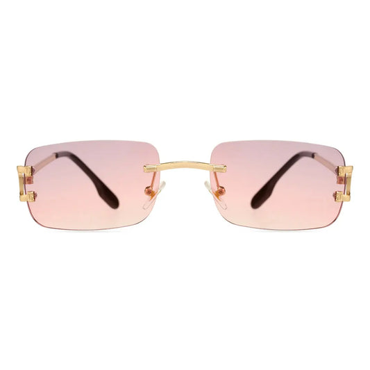 Shelby Pink Rimless Sunglasses Fashion Rectangle Women's Eyewear
