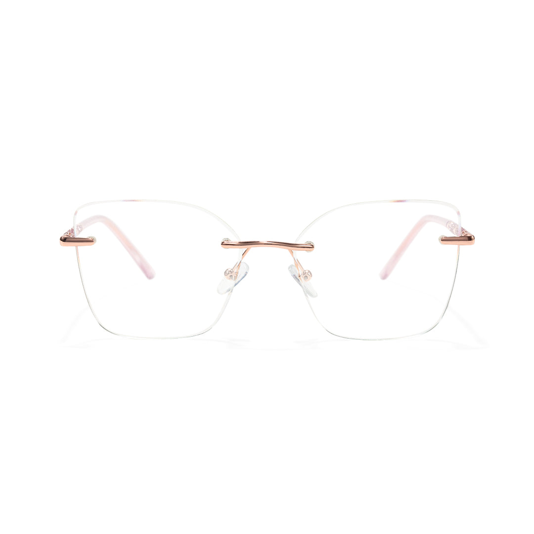 Martina Women Pink Rimless Square Cat Eye Glasses with Sparkling Glitter