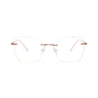 Martina Women Pink Rimless Square Cat Eye Glasses with Sparkling Glitter