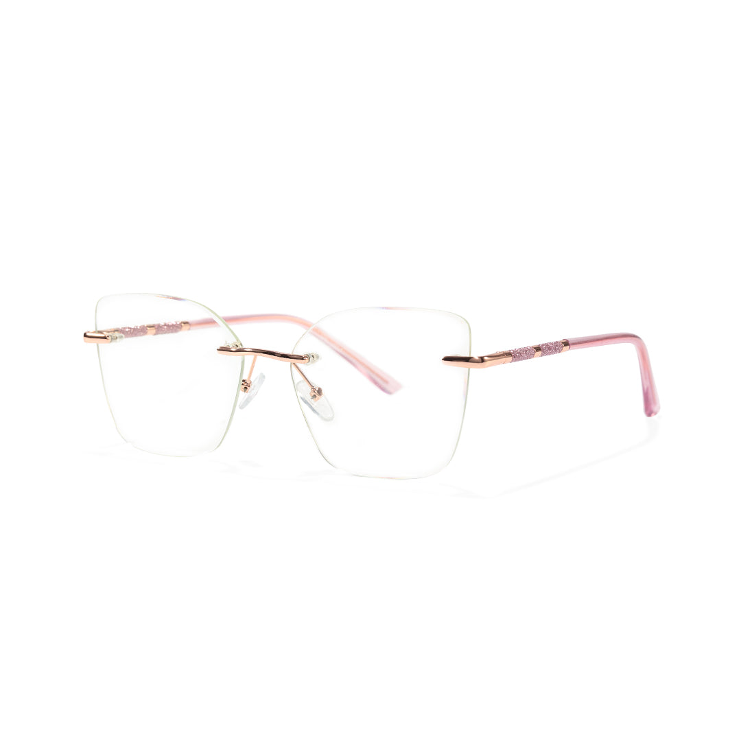 Martina Women Pink Rimless Square Cat Eye Glasses with Sparkling Glitter