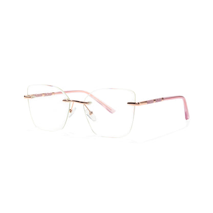 Martina Women Pink Rimless Square Cat Eye Glasses with Sparkling Glitter