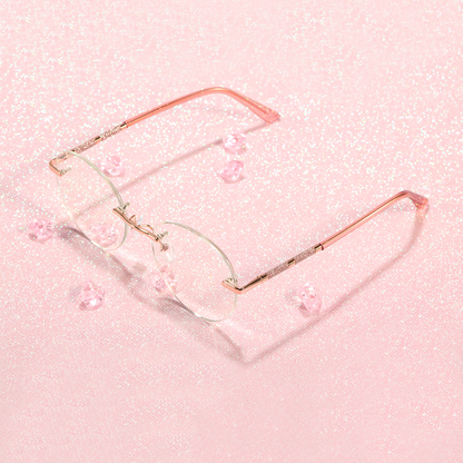 Amity Women Pink Rimless Round Glasses Blue Light Protection Frames