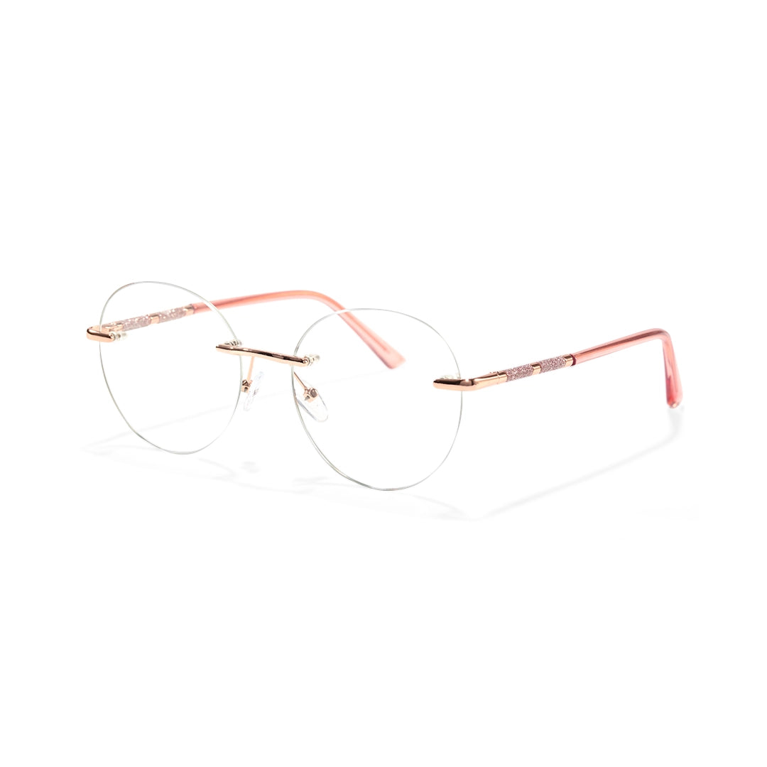 Amity Women Pink Rimless Round Glasses Blue Light Protection Frames