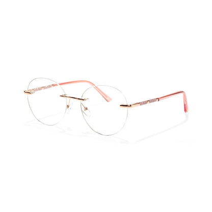 Amity Women Pink Rimless Round Glasses Blue Light Protection Frames