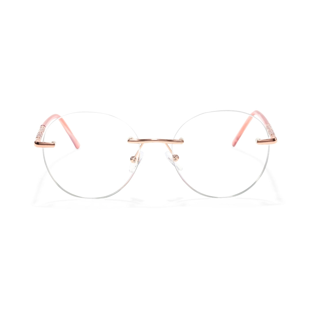 Amity Women Pink Rimless Round Glasses Blue Light Protection Frames