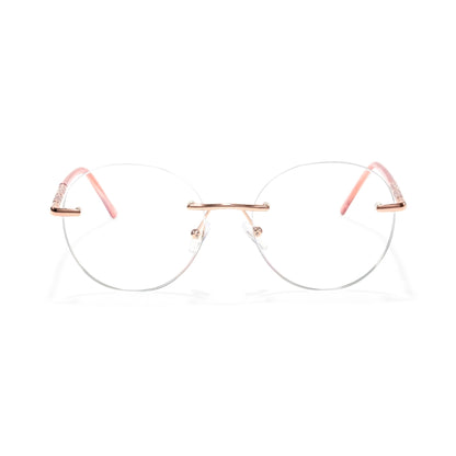 Amity Women Pink Rimless Round Glasses Blue Light Protection Frames