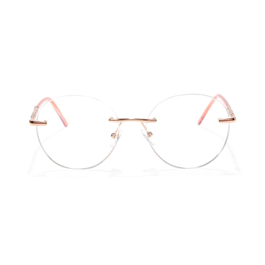 Amity Women Pink Rimless Round Glasses Blue Light Protection Frames