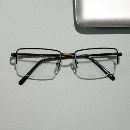 Damian Metal Semi-Rim Glasses Rectangle Eyeglasses With Blue Light Blocking