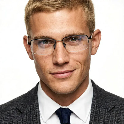 Damian Metal Semi-Rim Glasses Rectangle Eyeglasses With Blue Light Blocking