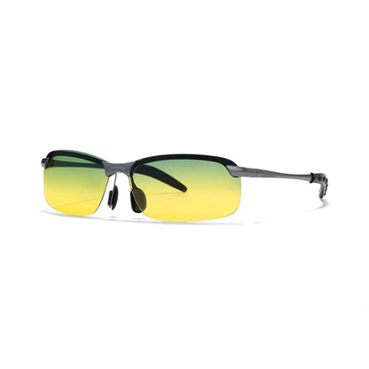 Kara Metal Rectangle Polarized Half-Rim Sunglasses With Multicolor Lenses