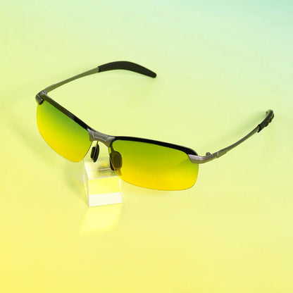 Kara Metal Rectangle Polarized Half-Rim Sunglasses With Multicolor Lenses