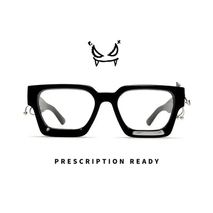 Rivet Unisex Black Square Handcrafted Prescription Glasses