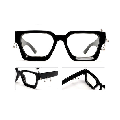 Rivet Unisex Black Square Handcrafted Prescription Glasses