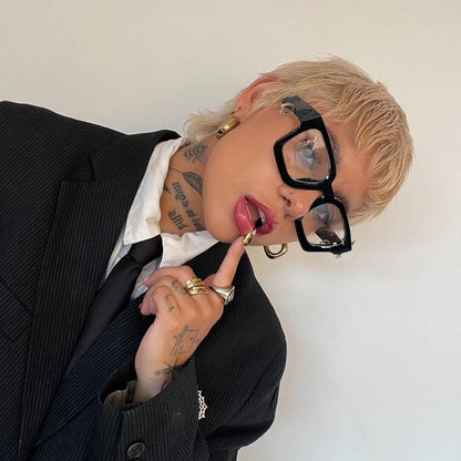 Rivet Unisex Black Square Handcrafted Prescription Glasses