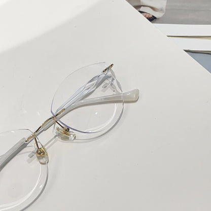 Juno Cute Cat Eye Rimless Glasses Gold Metal Frames With Spiral Temples