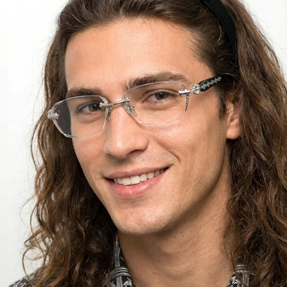 Kairo Unisex Gold Rimless Glasses Geometric Eyeglasses Cast Metal Accents