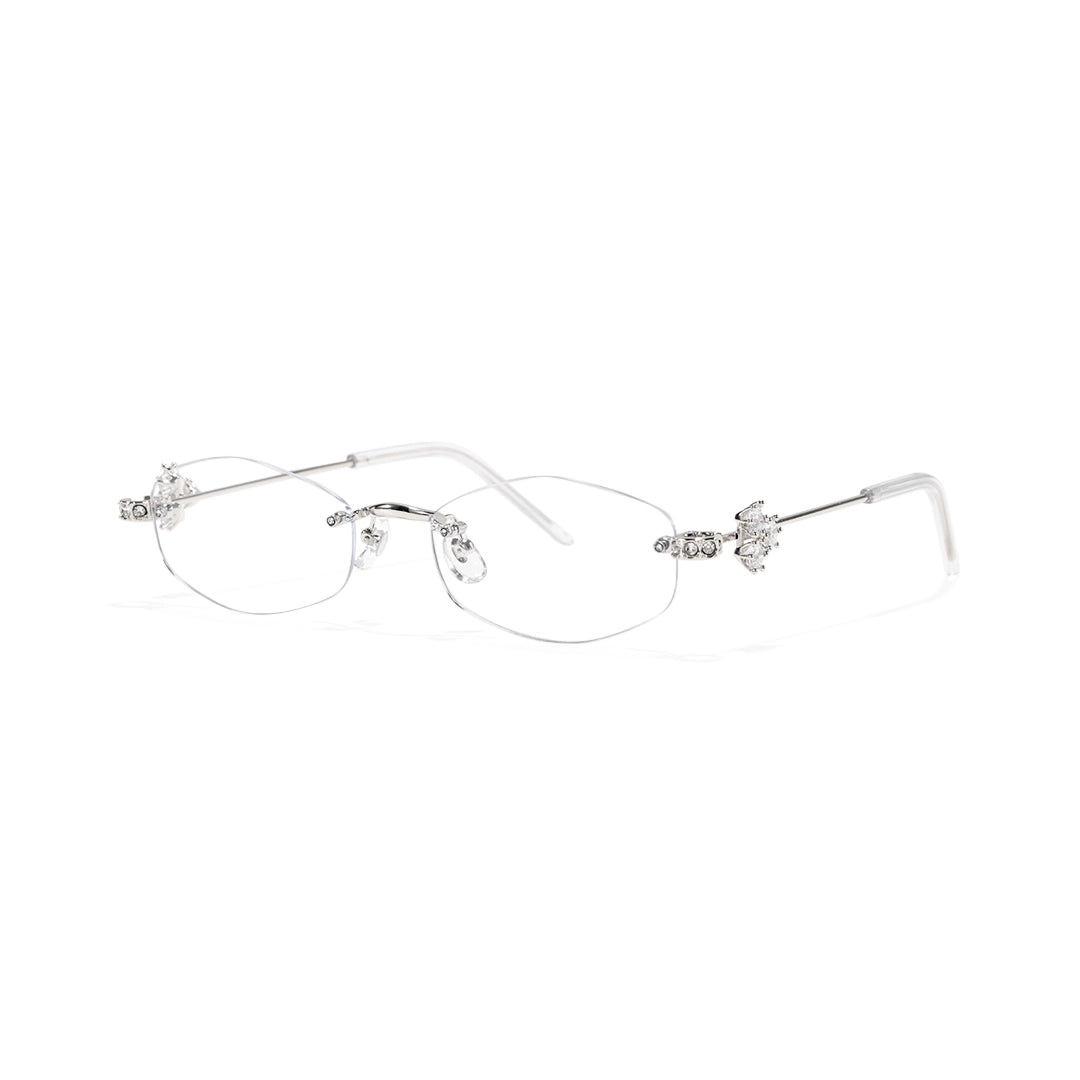 Spotlight Stylish Silver Rimless Eyeglasses With Rhinestone Accents