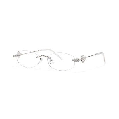 Spotlight Stylish Silver Rimless Eyeglasses With Rhinestone Accents