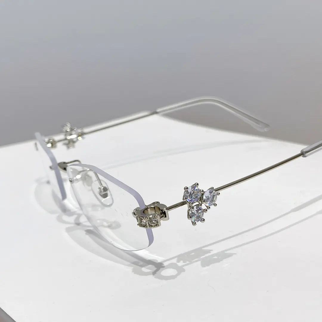 Spotlight Stylish Silver Rimless Eyeglasses With Rhinestone Accents