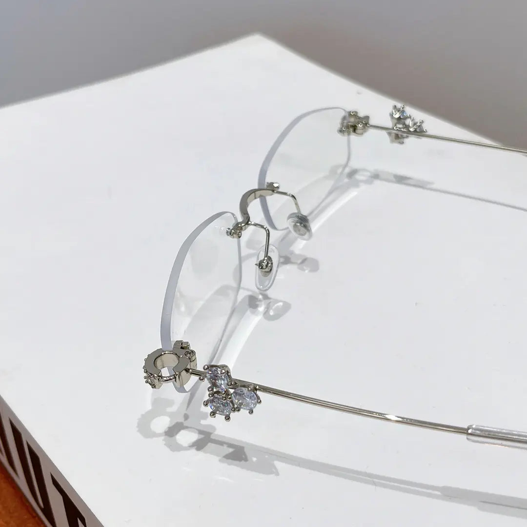 Spotlight Stylish Silver Rimless Eyeglasses With Rhinestone Accents